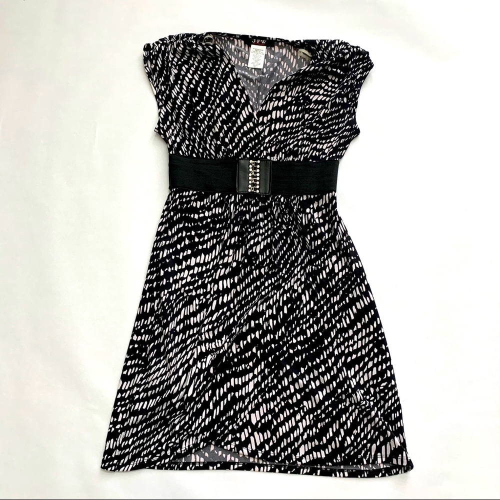 Black & White Empire Waist Faux Wrap Dress